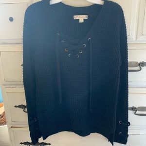 Lace up black sweater